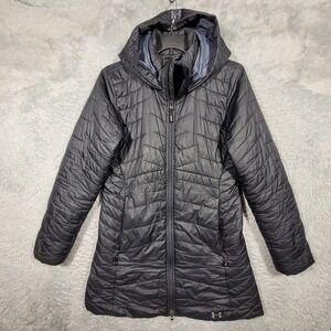 Under Armour Storm Coldgear Fitted Puffer Coat Jacket Womens XS Black Midi